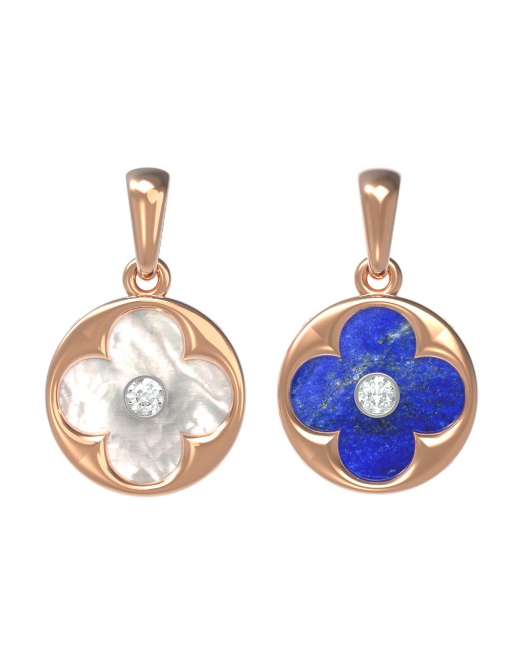 Подвеска из золота c бриллиантами, лазуритом и перламутром