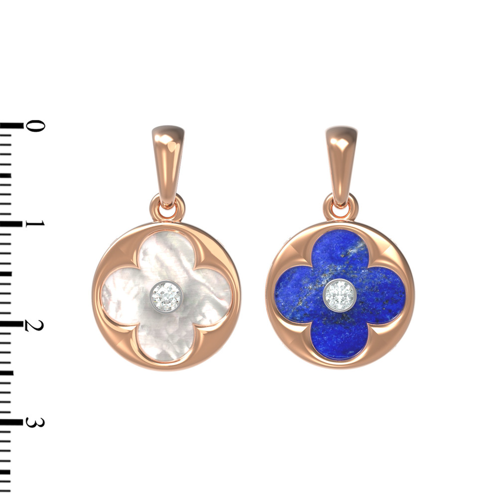 Подвеска из красного золота 585 пробы c бриллиантами, лазуритом и перламутром