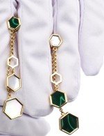 Серьги из лимонного золота c малахитом и перламутром