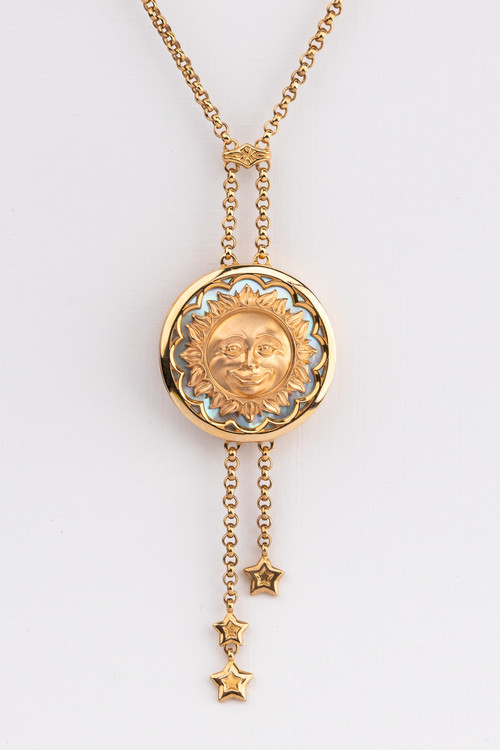 Колье из красного золота 585 пробы c ониксом и перламутром