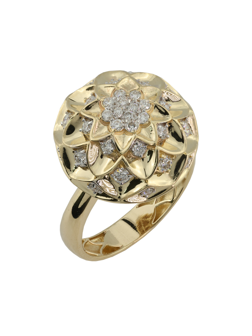 Кольцо из лимонного золота 585 пробы c бриллиантами