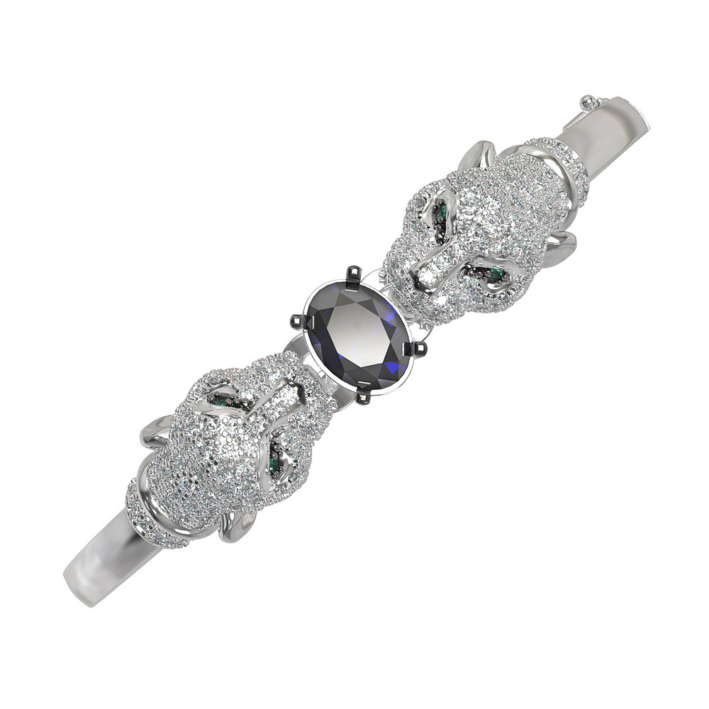 Браслет из белого золота 585 пробы c бриллиантами, сапфиром и изумрудом