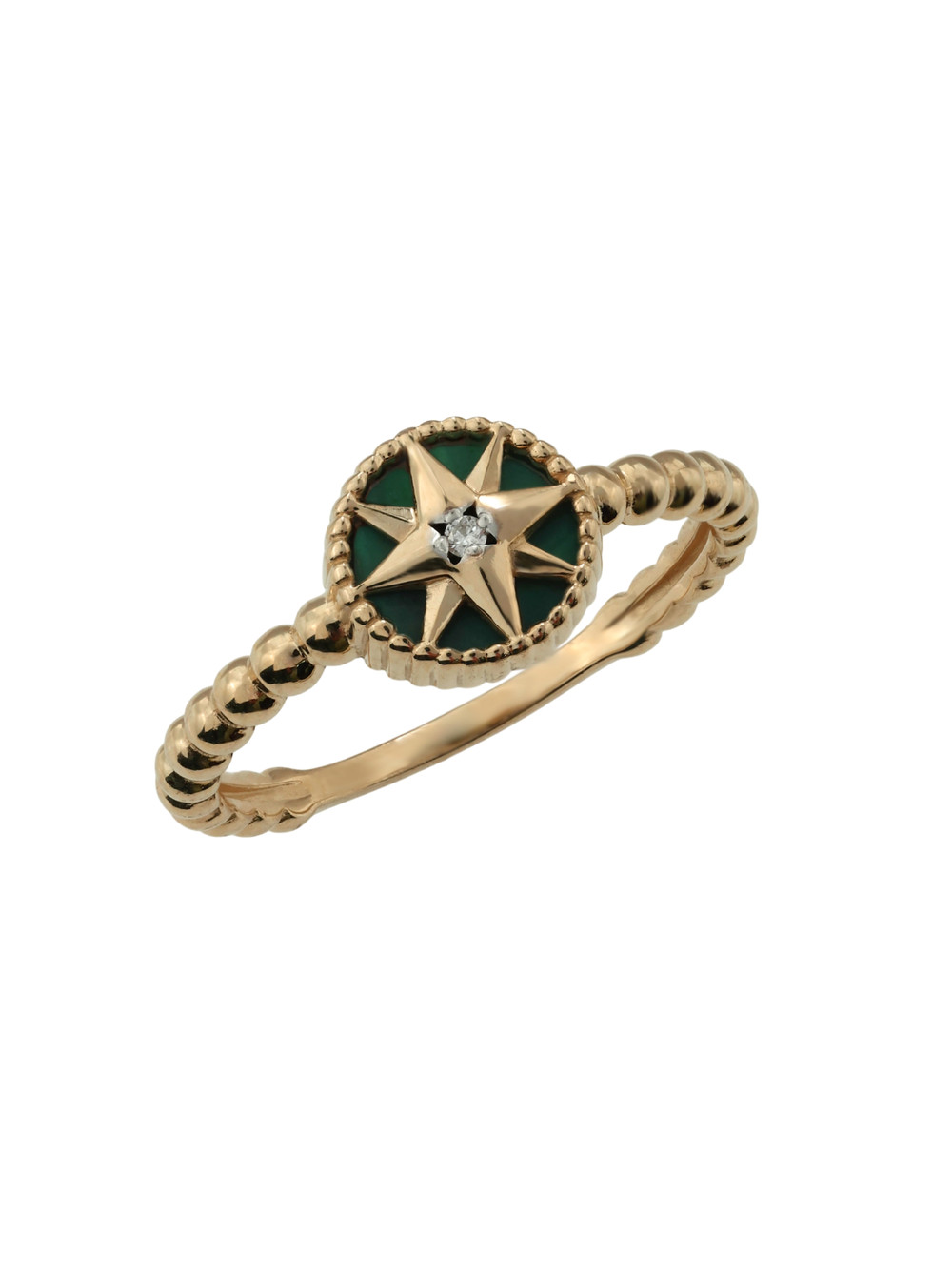 Кольцо из красного золота 585 пробы c бриллиантами и малахитом