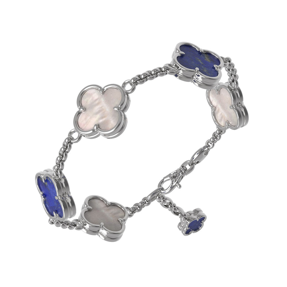 Браслет из белого золота 585 пробы c лазуритом и перламутром