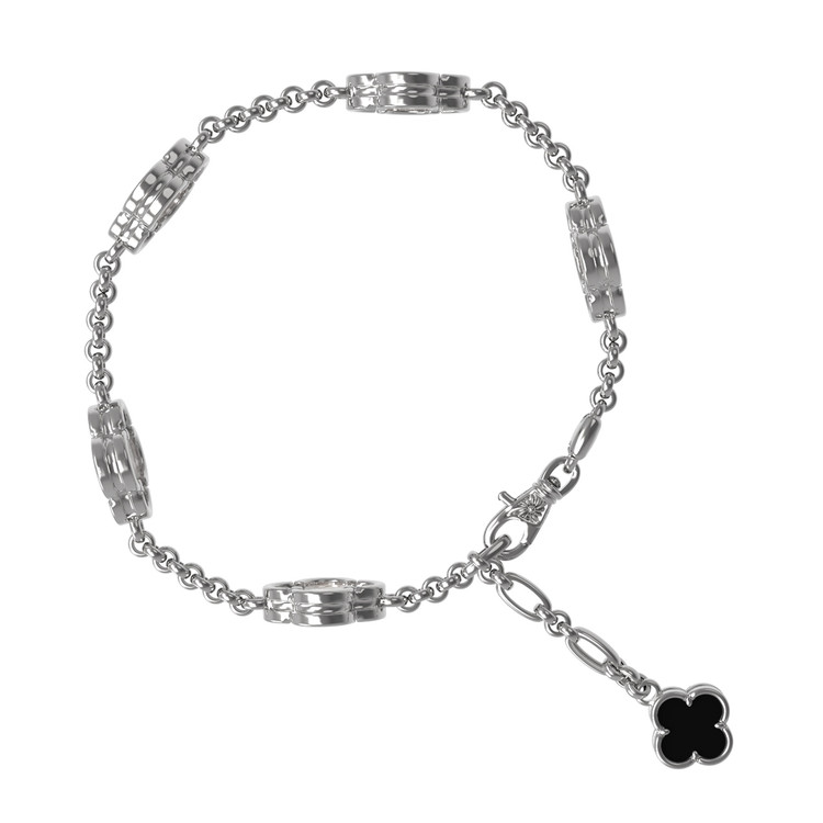 Браслет из белого золота 585 пробы c ониксом и перламутром