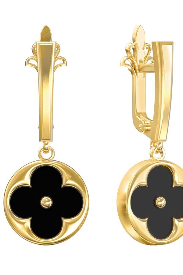 Серьги из лимонного золота c ониксом