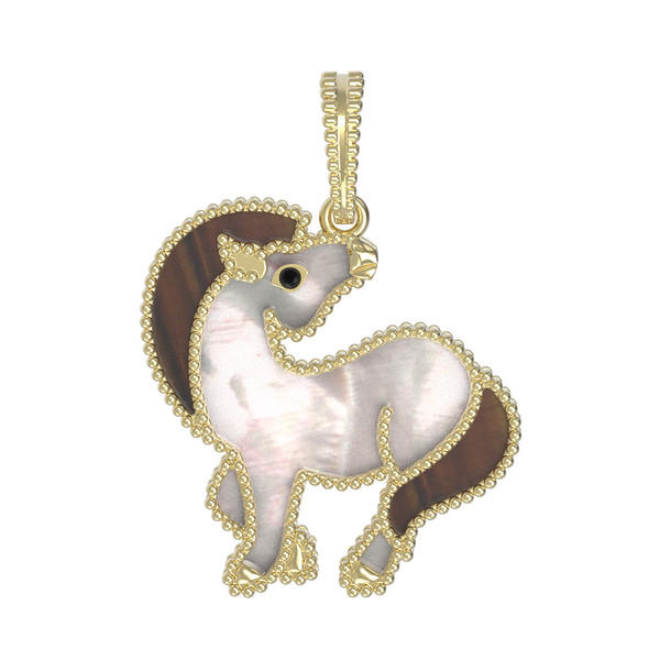 Подвеска из лимонного золота 585 пробы c эмалью, тигровым глазом и перламутром