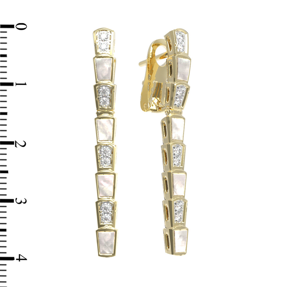 Серьги из лимонного золота 585 пробы c бриллиантами и перламутром