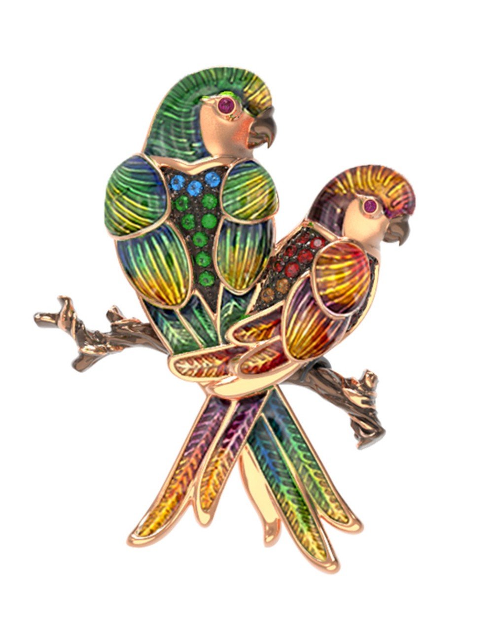 Брошь из золота c эмалью и фианитом