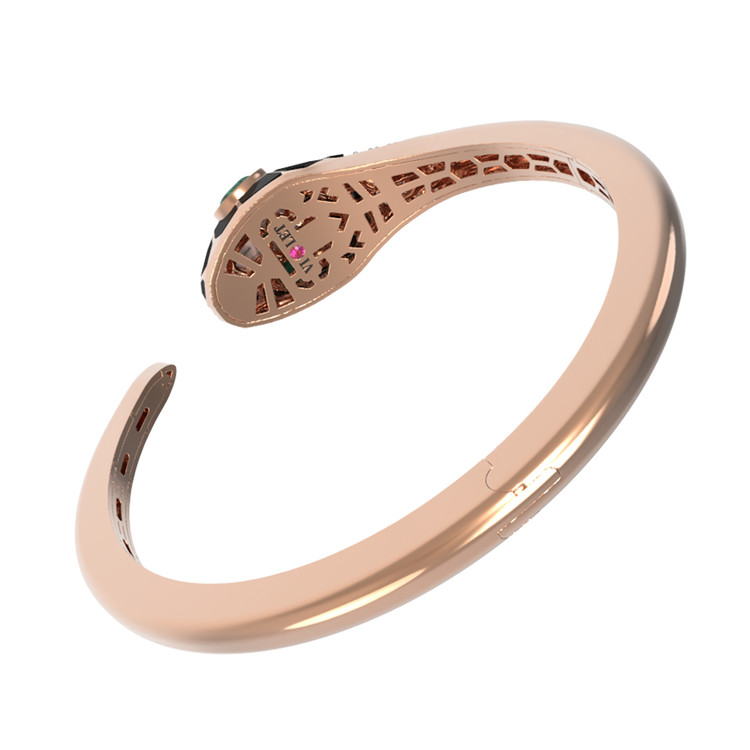 Браслет из красного золота 585 пробы c бриллиантами, рубином, ониксом, малахитом и перламутром