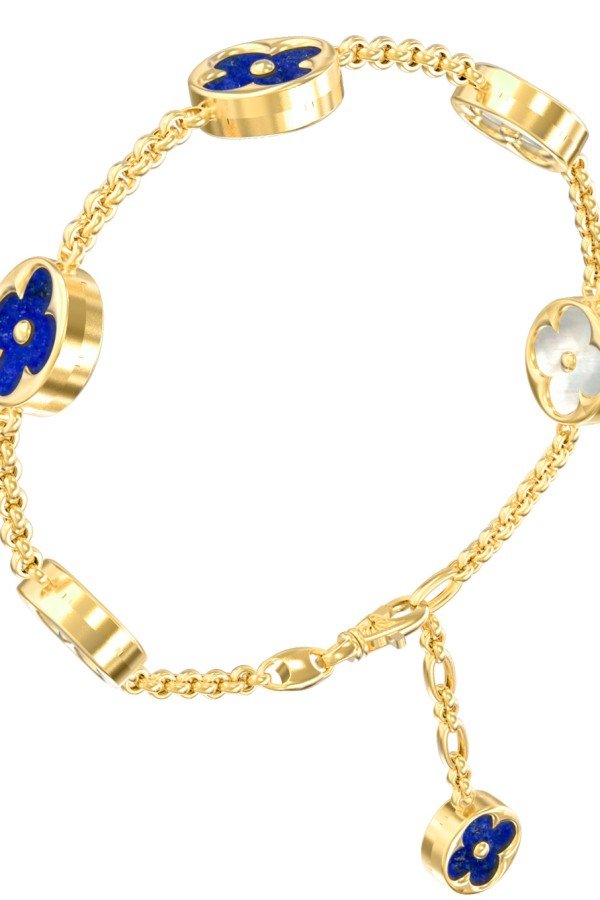 Браслет из лимонного золота c лазуритом и перламутром