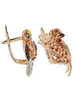 Серьги из золота c эмалью, фианитом и гранатом