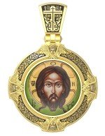 Образок из лимонного золота c эмалью, иконописью и темперой