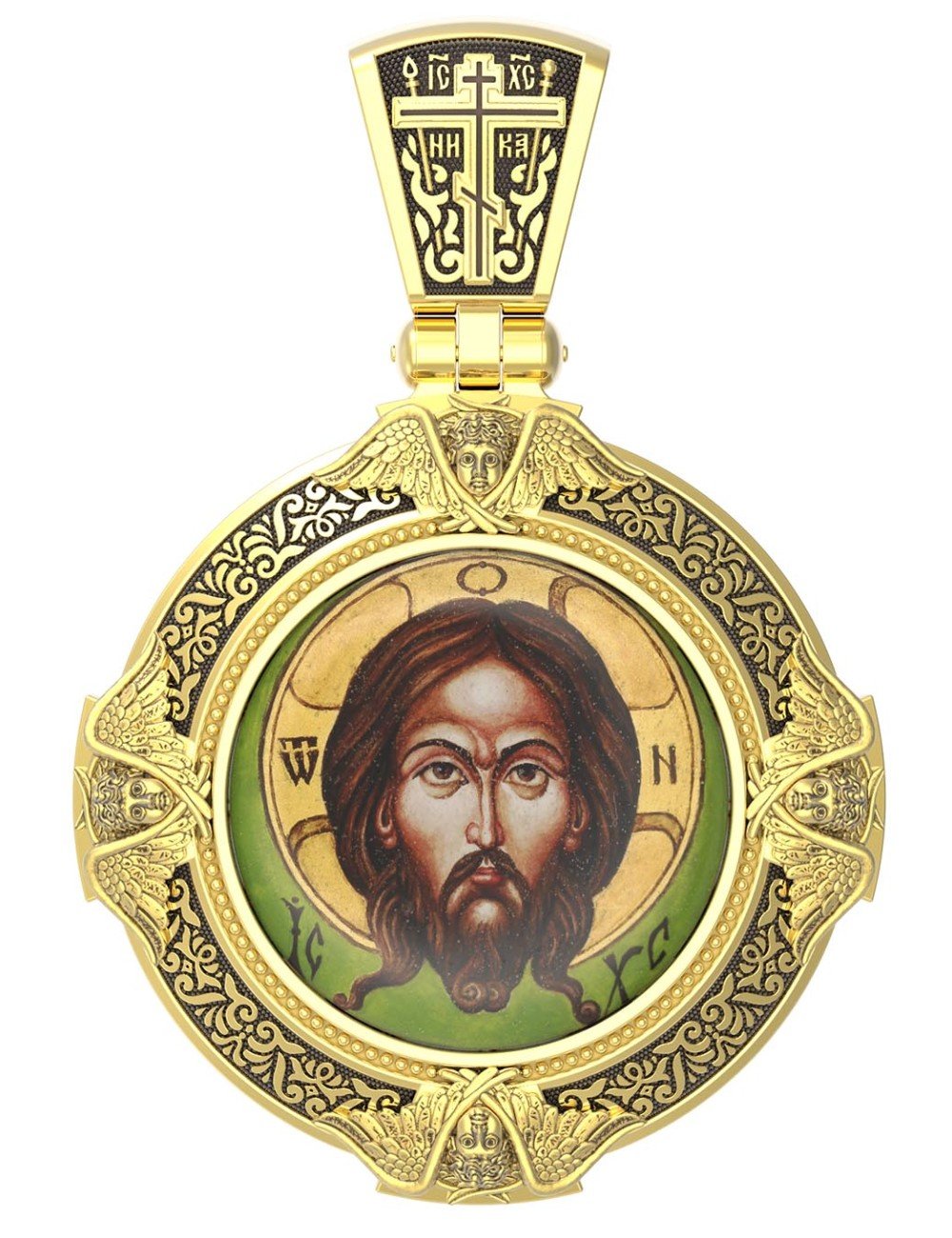 Образок из лимонного золота c эмалью, иконописью и темперой