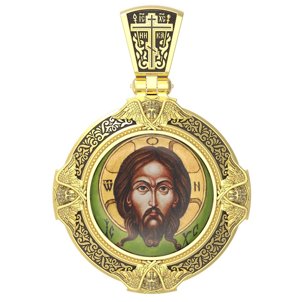 Нательная икона из лимонного золота 585 пробы c эмалью, иконописью и темперой