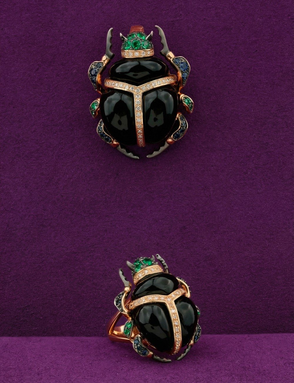 Подвеска из золота c бриллиантами, сапфиром, изумрудом и ониксом