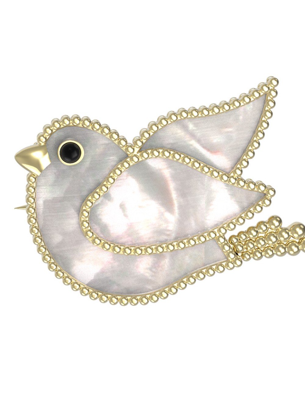 Брошь из лимонного золота c эмалью и перламутром