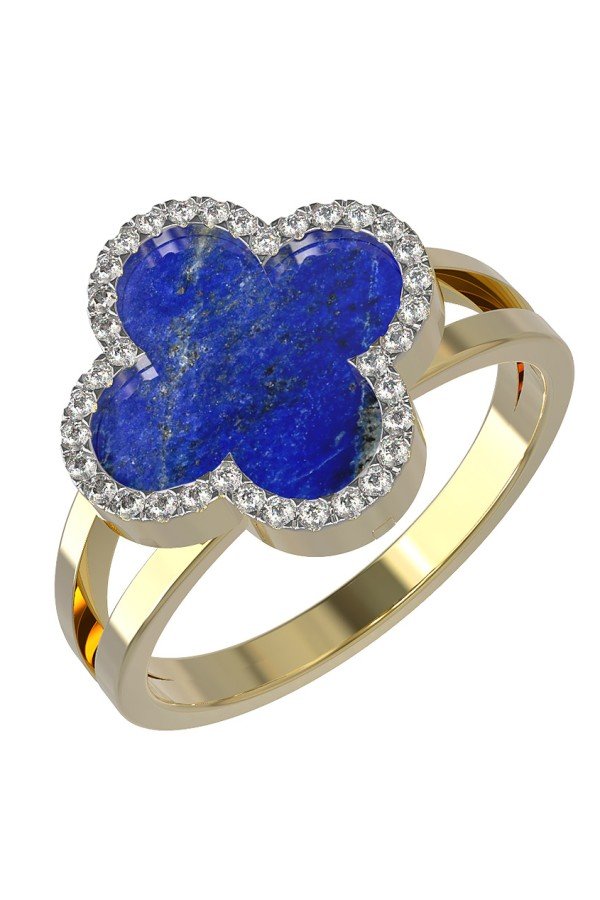 Кольцо из лимонного золота c бриллиантами и лазуритом