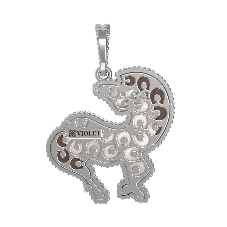 Подвеска из белого золота 585 пробы c эмалью, тигровым глазом и перламутром