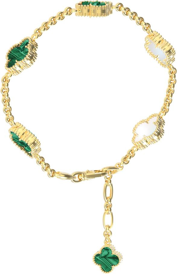 Браслет из лимонного золота 585 пробы c малахитом и перламутром