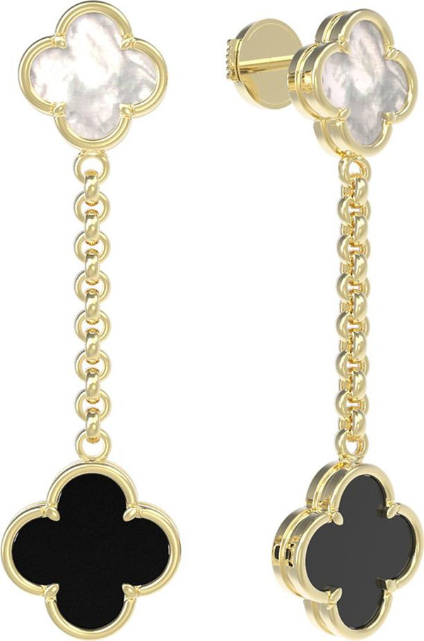 Серьги из лимонного золота 585 пробы c ониксом и перламутром