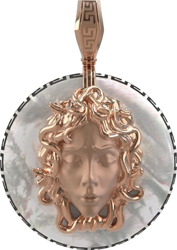 Подвеска из красного золота 585 пробы c эмалью и перламутром