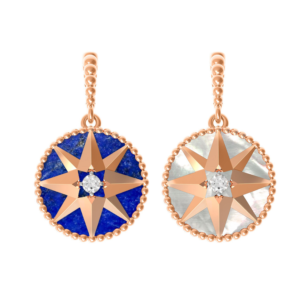 Подвеска из красного золота 585 пробы c фианитом, лазуритом и перламутром