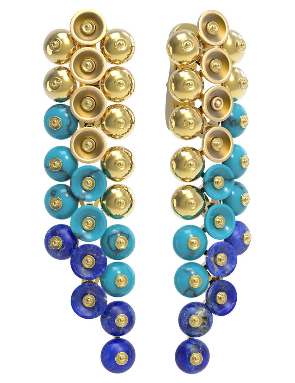 Серьги из лимонного золота c бирюзой и лазуритом