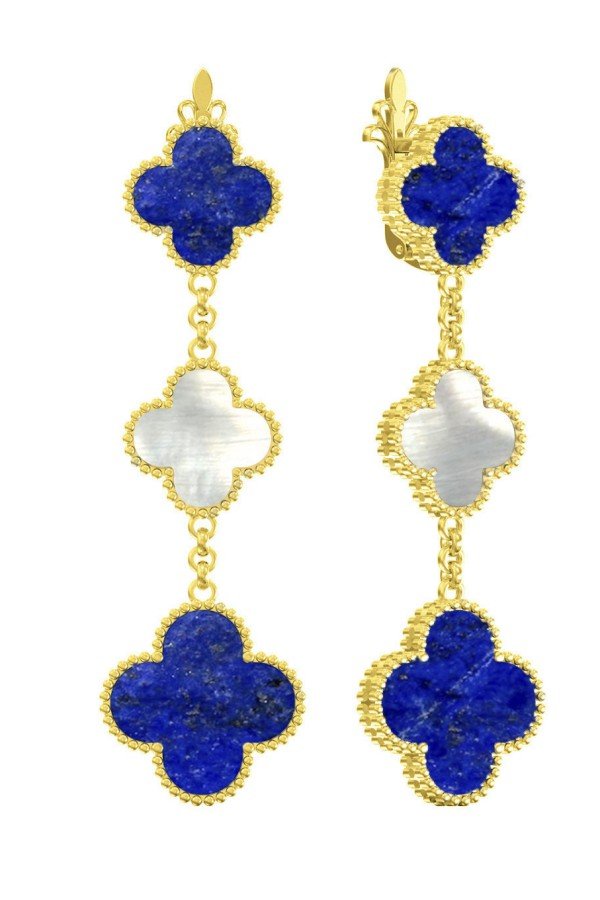 Серьги из лимонного золота c лазуритом и перламутром