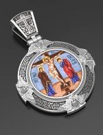 Образок из белого золота c эмалью, иконописью и темперой