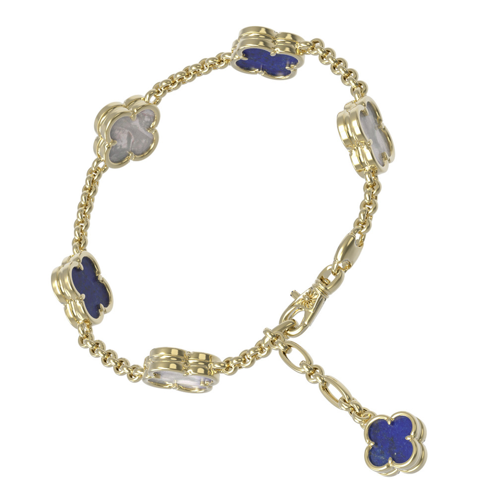 Браслет из лимонного золота 585 пробы c лазуритом и перламутром