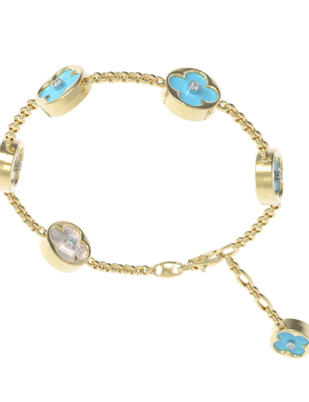 Браслет из лимонного золота c бриллиантами, бирюзой и перламутром