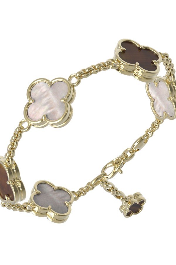 Браслет из лимонного золота c тигровым глазом и перламутром