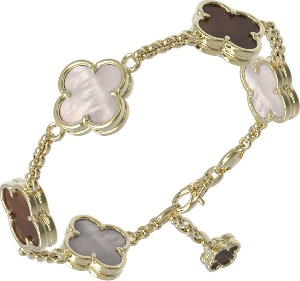 Браслет из лимонного золота c тигровым глазом и перламутром