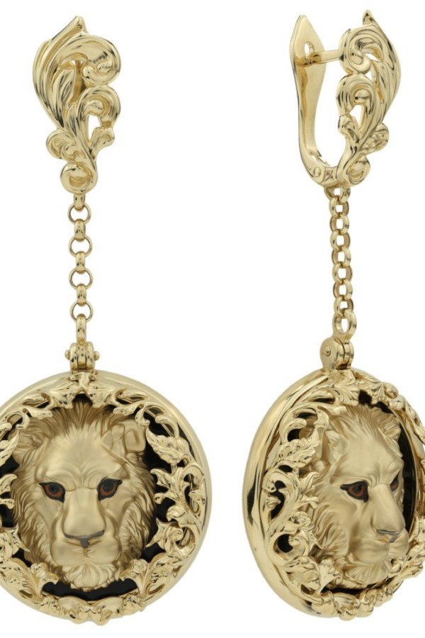 Серьги из лимонного золота c эмалью и ониксом