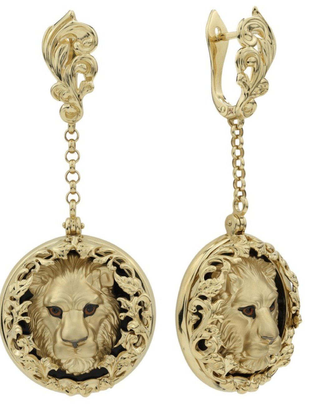 Серьги из лимонного золота c эмалью и ониксом