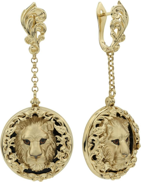 Серьги из лимонного золота 585 пробы c эмалью и ониксом