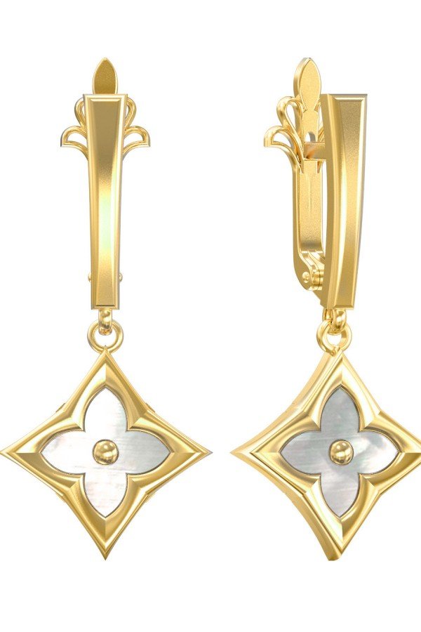 Серьги из лимонного золота c перламутром