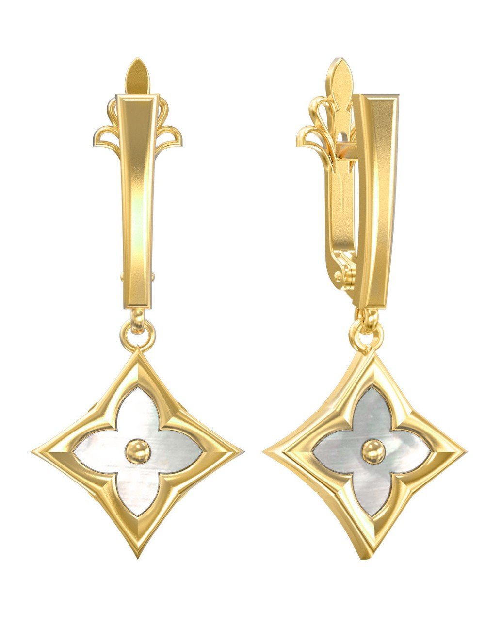 Серьги из лимонного золота c перламутром