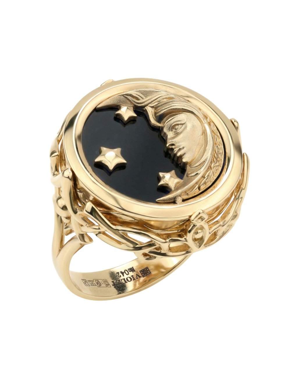 Кольцо из золота c ониксом и перламутром