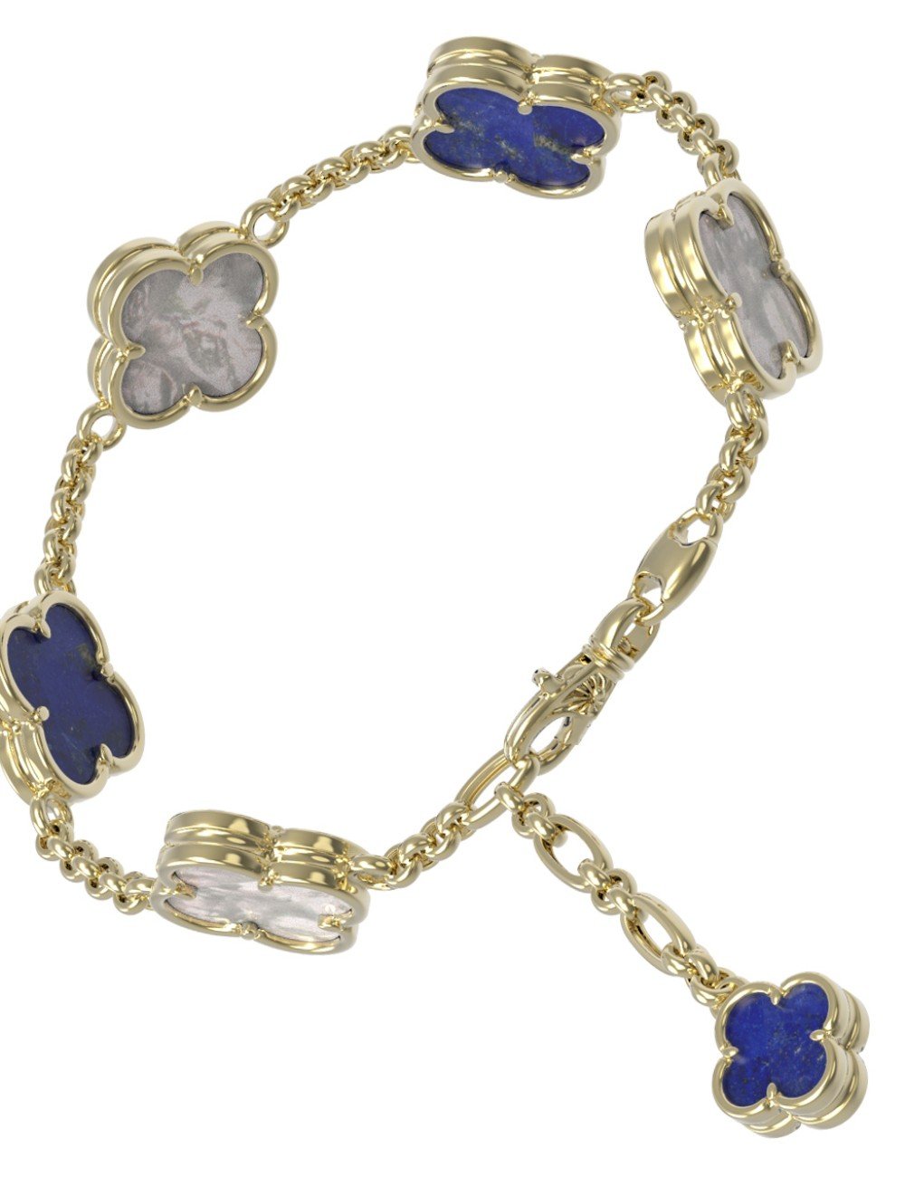 Браслет из лимонного золота c лазуритом и перламутром