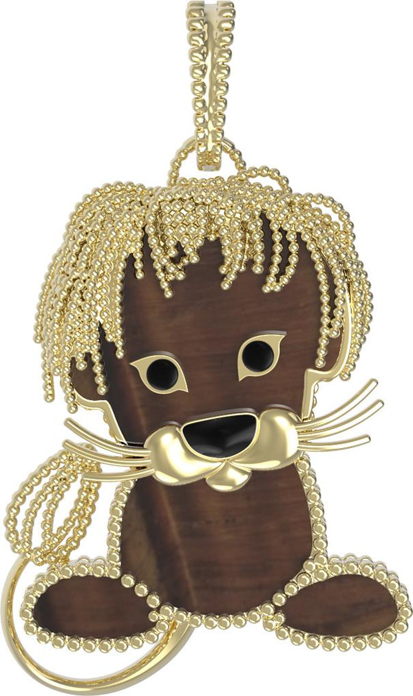 Подвеска из лимонного золота 585 пробы c эмалью и тигровым глазом