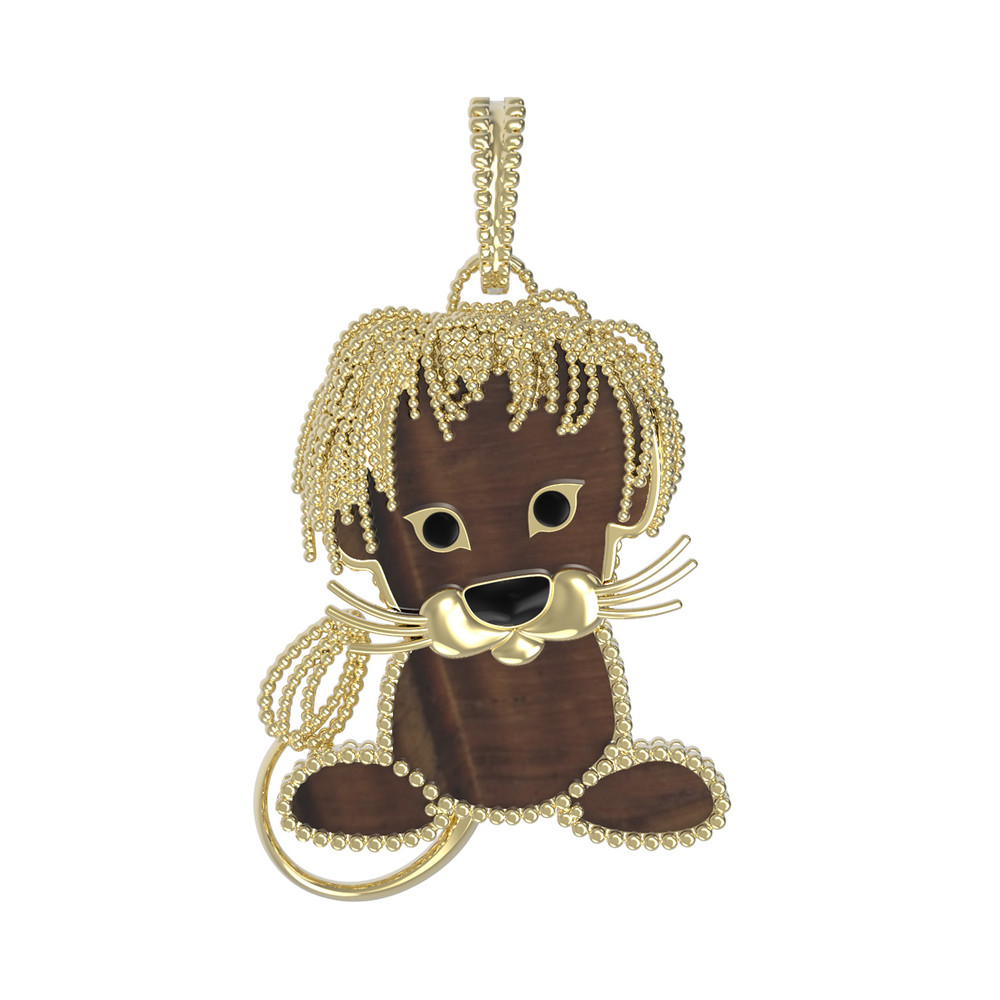 Подвеска из лимонного золота 585 пробы c эмалью и тигровым глазом