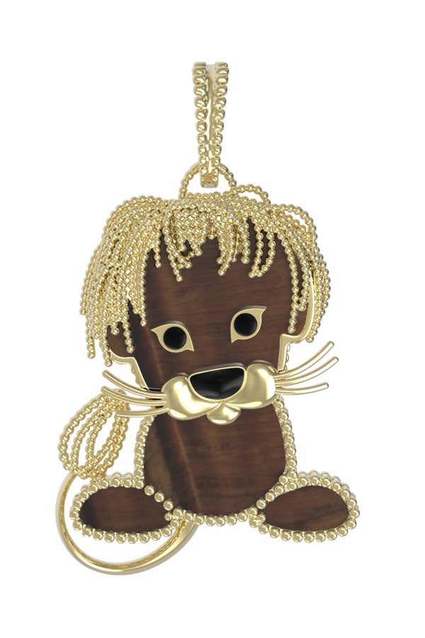 Подвеска из лимонного золота c эмалью и тигровым глазом