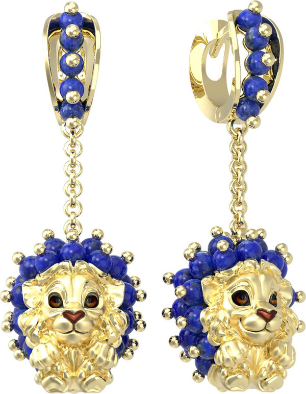 Серьги из лимонного золота 585 пробы c эмалью и лазуритом