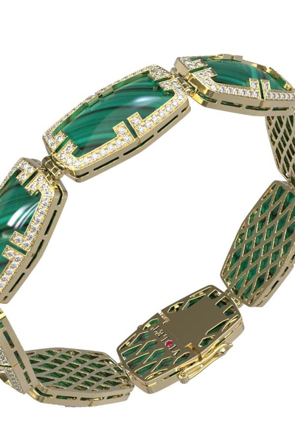 Браслет из лимонного золота c бриллиантами, рубином и малахитом