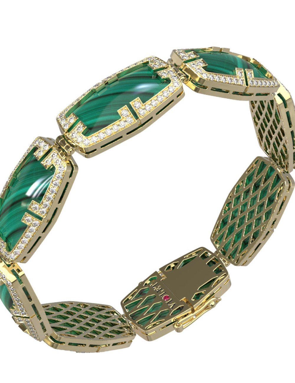 Браслет из лимонного золота c бриллиантами, рубином и малахитом