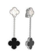 Серьги из белого золота c ониксом и перламутром