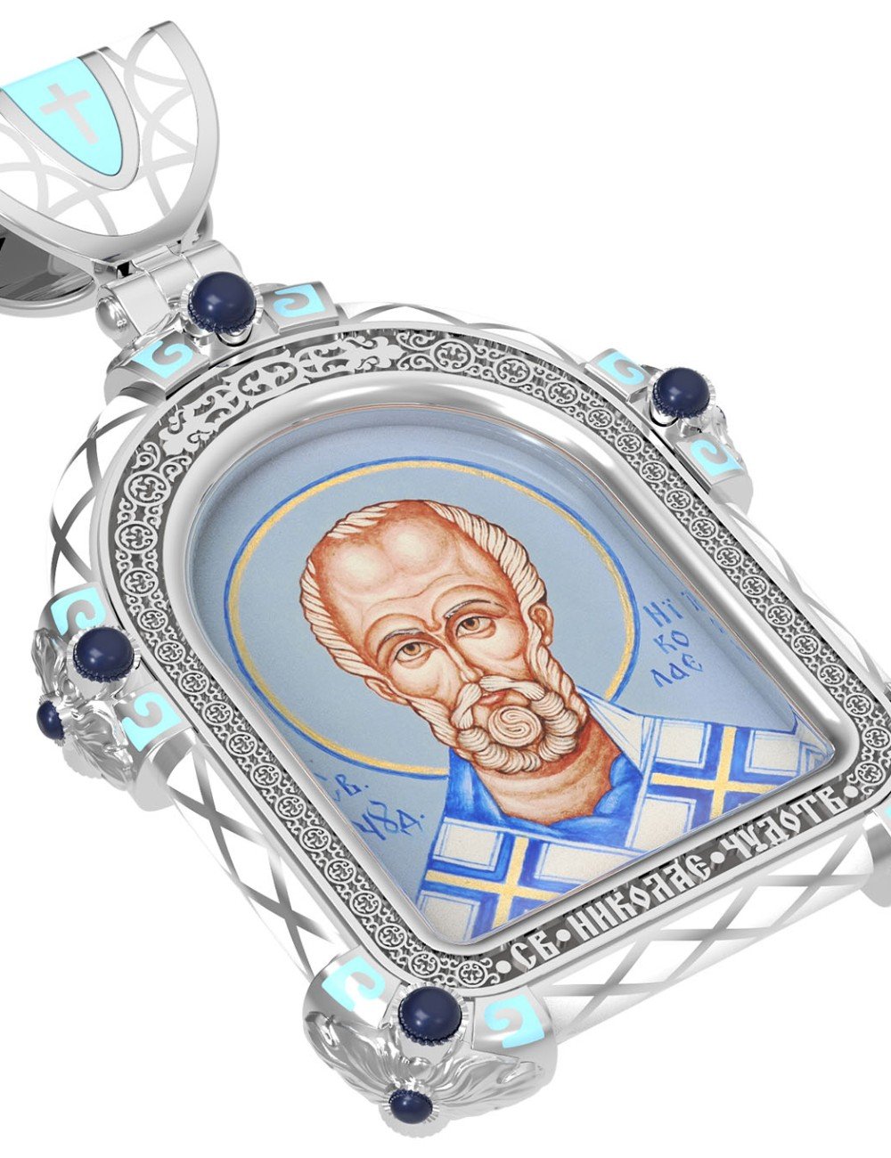 Образок из белого золота c эмалью, иконописью и темперой