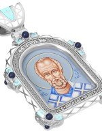 Образок из белого золота c эмалью, иконописью и темперой